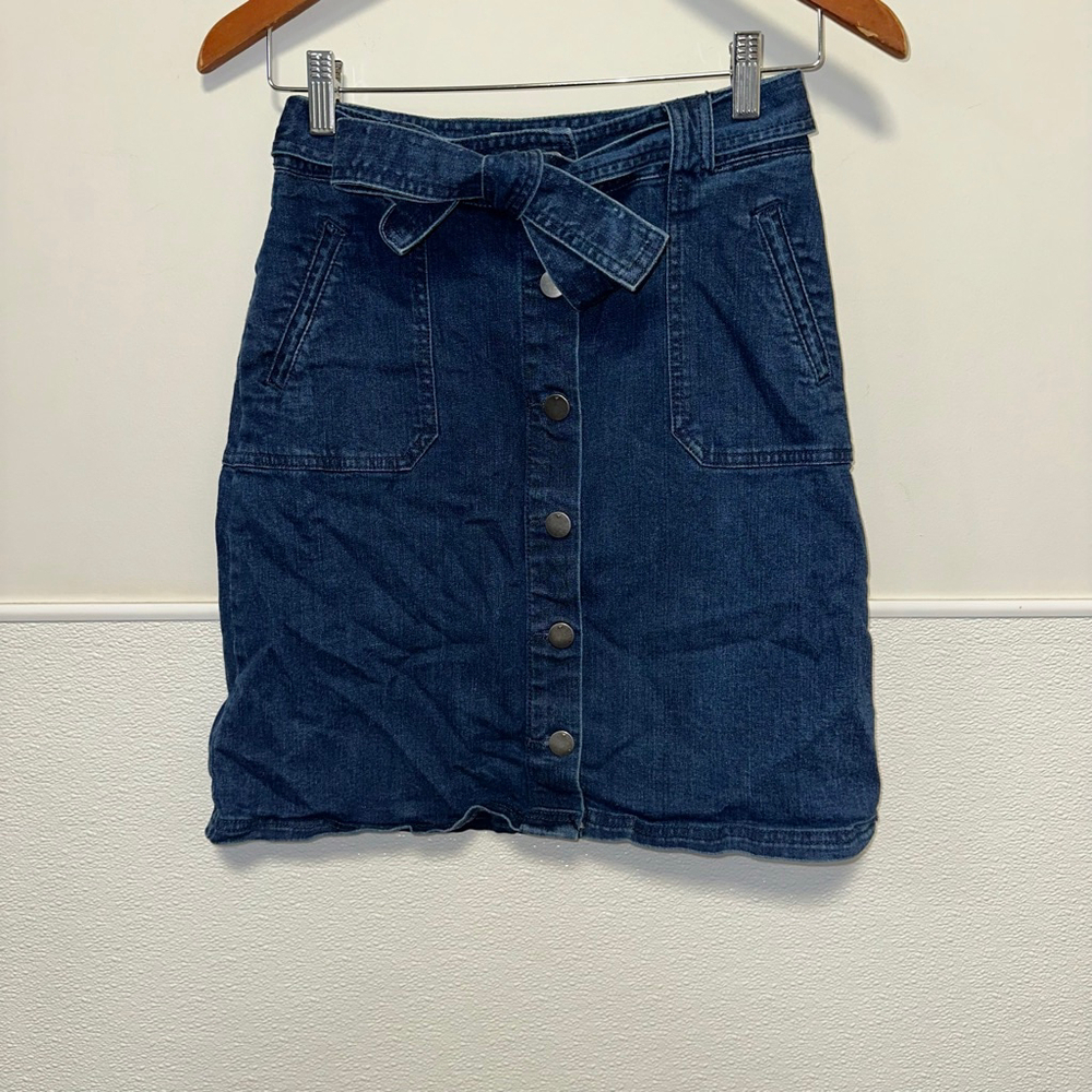 Women's A New Day Blue Denim Button Front A-Line Skirt Size 2 Button Down Belt - Picture 11 of 13